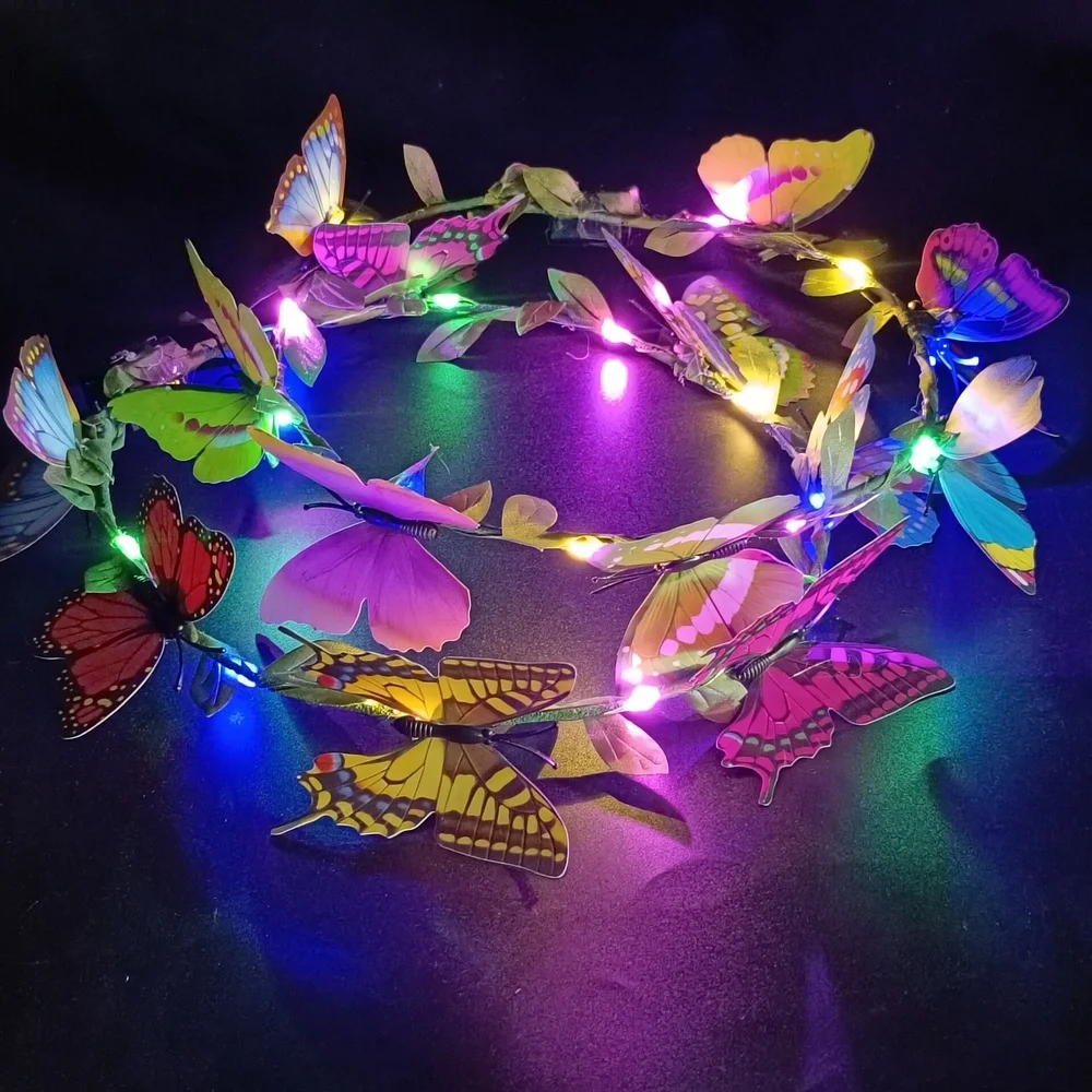 

10pcs LED Butterfly Crown Light Headband Hair Garland Glow in Dark Wreath for Women Girl Brides Birthday Party Wedding Halloween