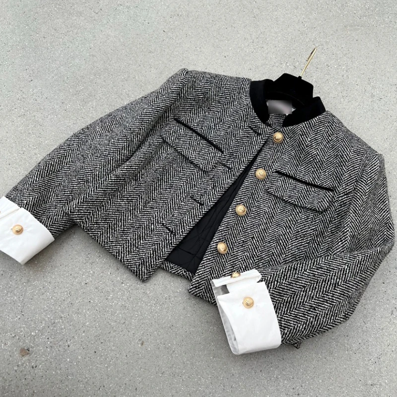 Модная женская куртка с воротником-стойкой пальто контрастных цветов длинными