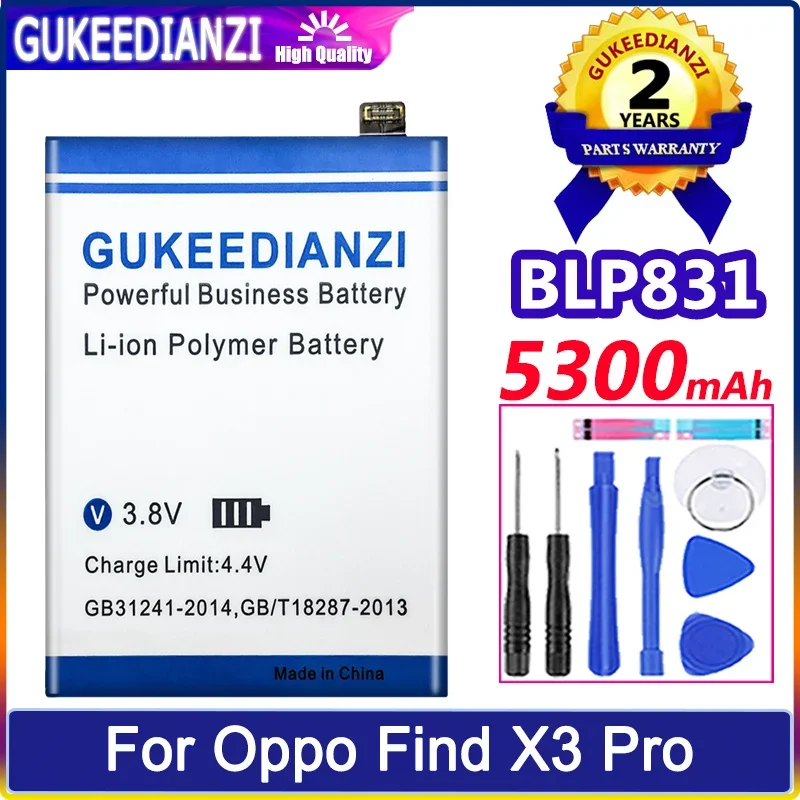 GUKEEDIANZI Аккумулятор BLP831 5300 мАч для Oppo Find X3 PRO X3Pro CPH2173 PEEM00 Аккумуляторы