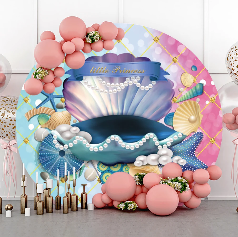 

Фон для фотосъемки новорожденных с блестками русалочкой принцессой кругом портретом жемчужинами