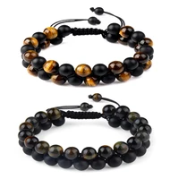 natural blue tiger eyes stone bracelet classic handmade braid lucky energy beads adjustable for men