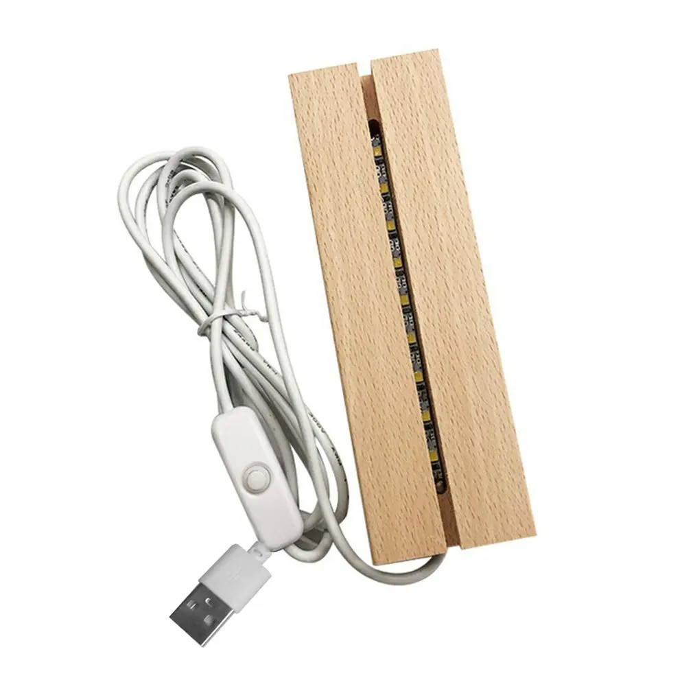 

Деревянная светодиодная подставка для лампы, USB-кабель, переключатель, ночная светодиодная подставка для 3D ночника, длинная акриловая деревянная подставка для лампы «сделай сам»