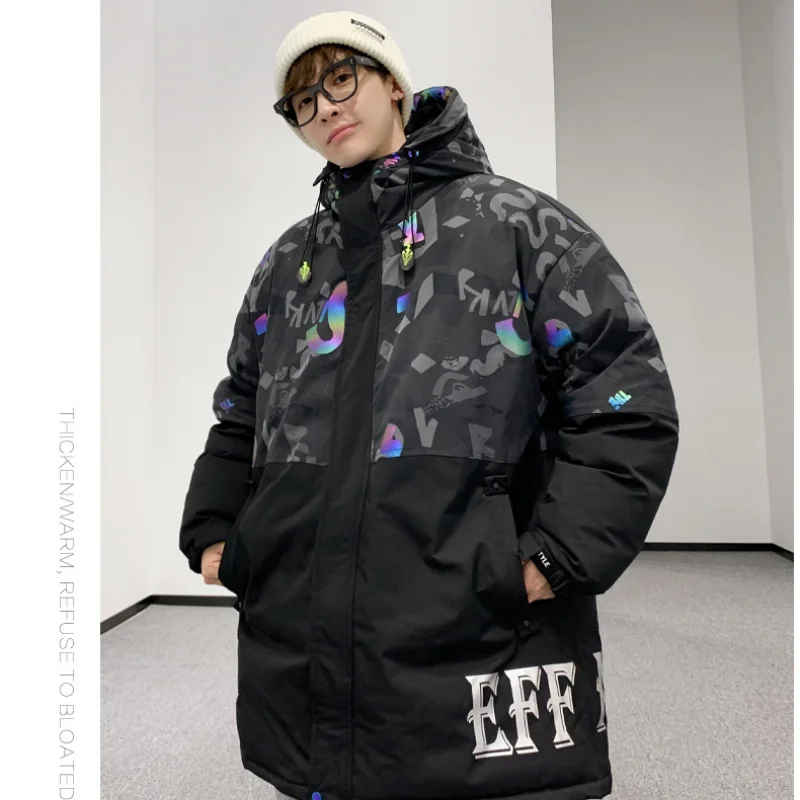 Large Down Jacket, Men's Wear, Women's Coat, Roeinickl Patchwork Hat Down Jacket, Medium Length Quality Coat, Outdoor Sport Coat