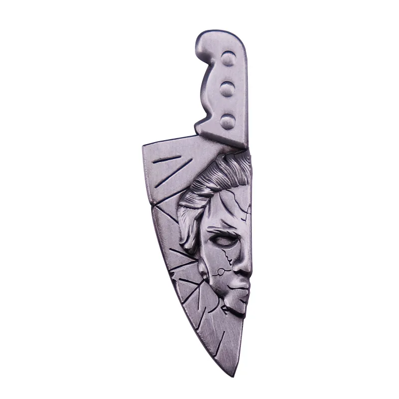 

Horror Movie Halloween Michael Myers Avatar Knife Shape Metal Lapel Clothes Coats Bag Badge Brooch Pin Accessories