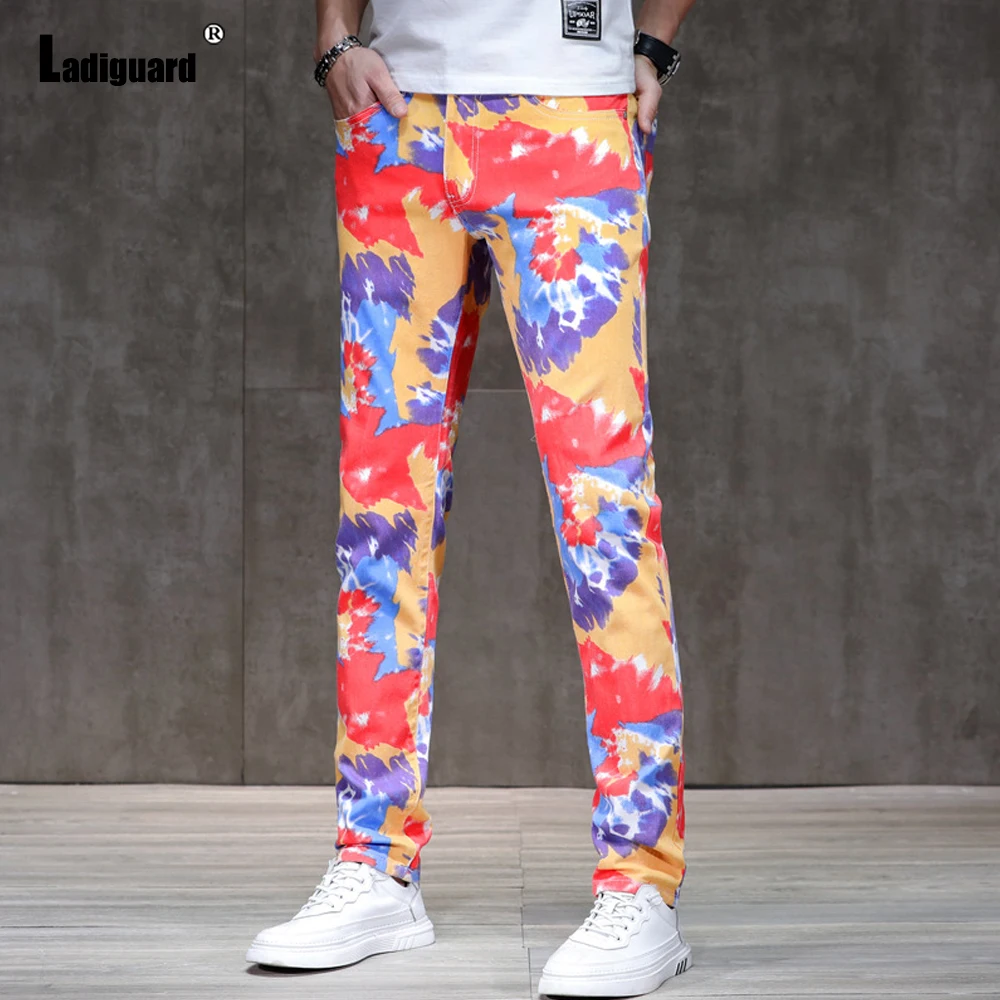 Ladiguard Plus Size Mens Fashion Tie Dry Jeans Demin Pants 2022 Kpop Style Hip Hop Demin Trouser Male Casual Stretch Pencil Pant