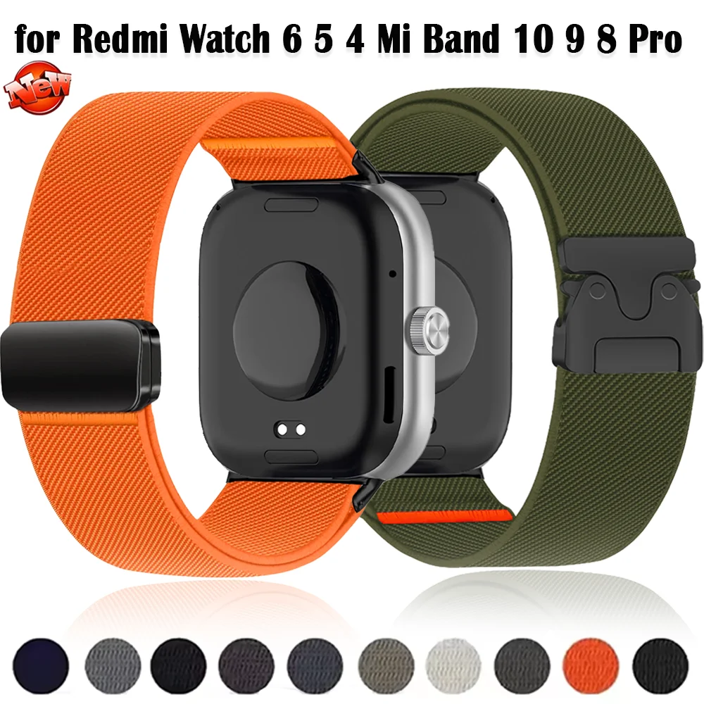 Фото Спортивный нейлоновый ремешок для Redmi Watch 6 5 4 с магнитной парашютной застежкой, эластичный браслет-ремешок для Xiaomi Mi Band 10 Pro 9 8 Pro №1