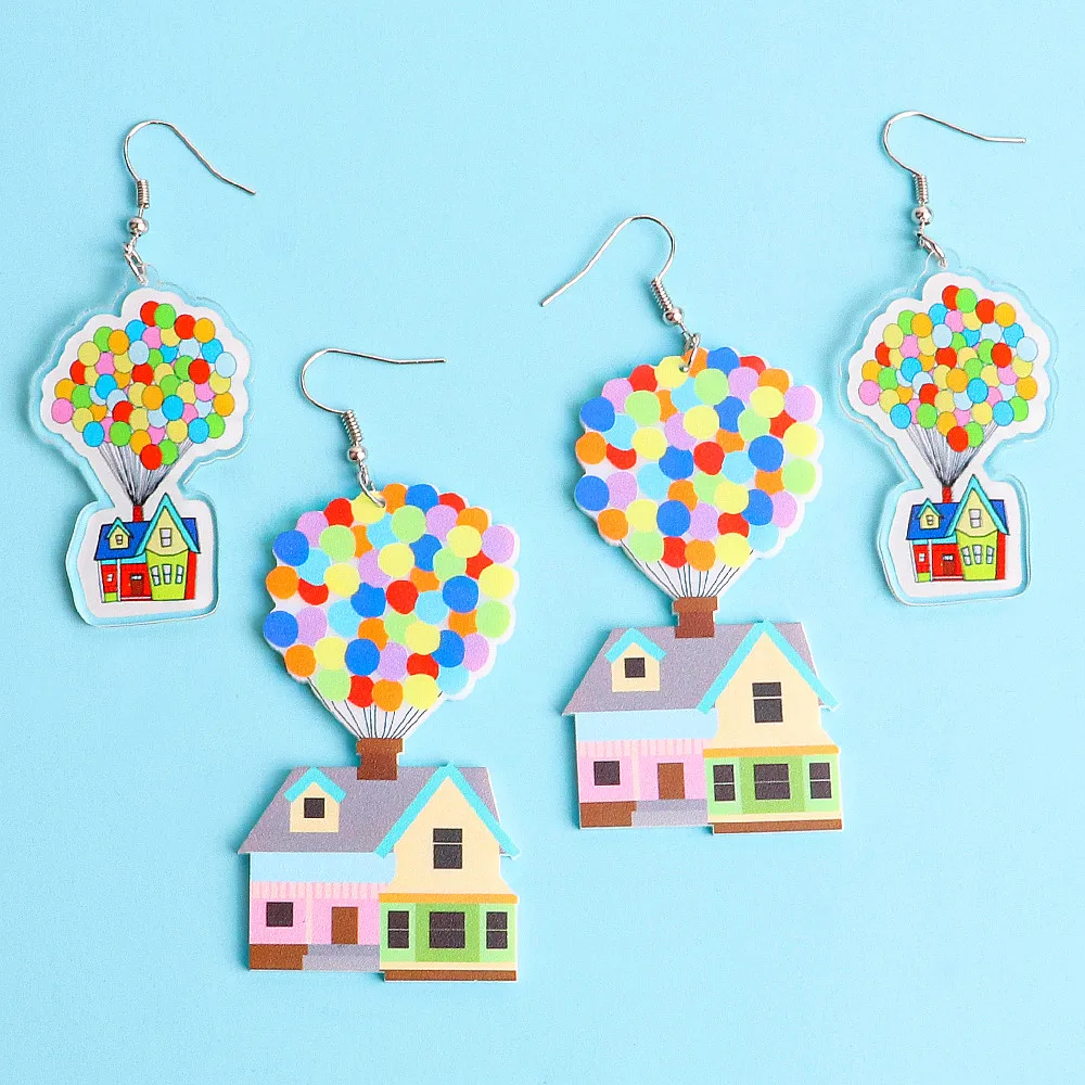 

Acrylic Colorful Hot Air Balloon Printing Pendant Drop Earrings for Women Flying House Castle Dangle Earring Fashion Jewelry