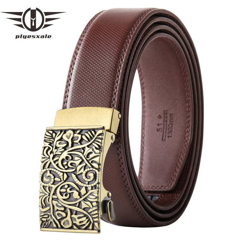 Vintage Retro Gold Floral Automatic Buckle Belt Men 2022 High Quality Cow Leather Belts For Men Casual Trouser Belts Male B806