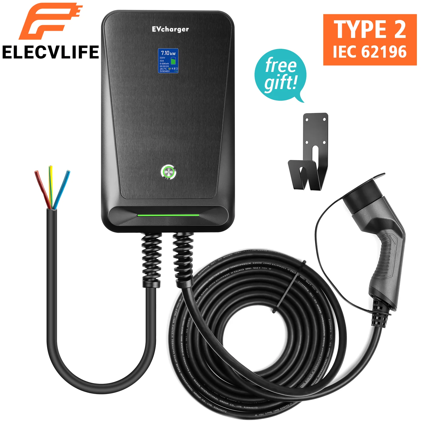 Wallbox 7 кВт Тип 2 электрическая Автомобильная зарядная станция EV зарядное устройство 3 кВт 11 кВт 22 кВт, IEC 62196-2 220 в зарядное устройство электрическое автомобильное зарядное устройство для VW