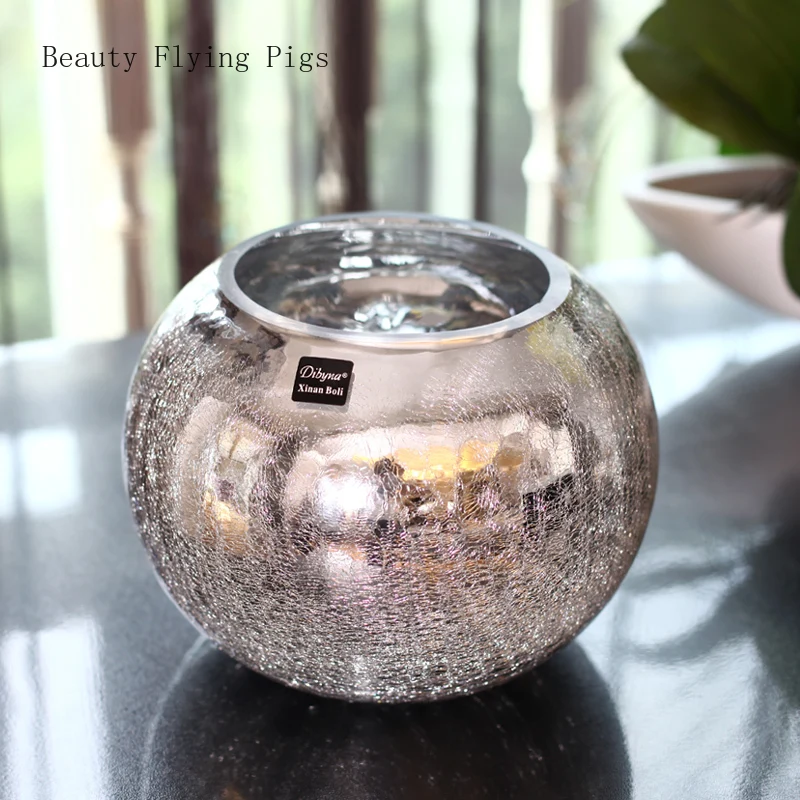 

Light luxury plating silver glass vase flower color glass vase ball glass vase wedding dried flower storage decoration gift