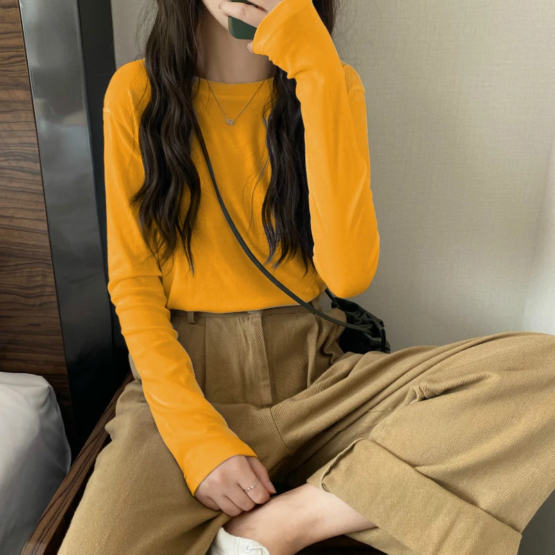 Осенне-зимние женские Базовые Футболки с длинным рукавом однотонные Женские