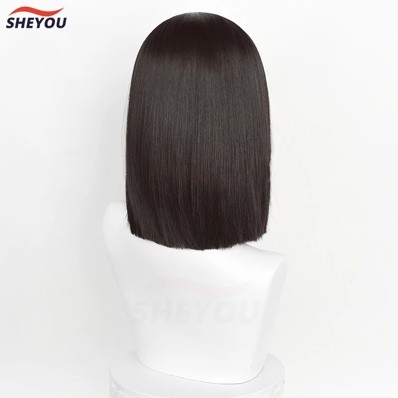 Парик для косплея Qiao Ling с коротким кликом коричневый черный прямые термостойкие