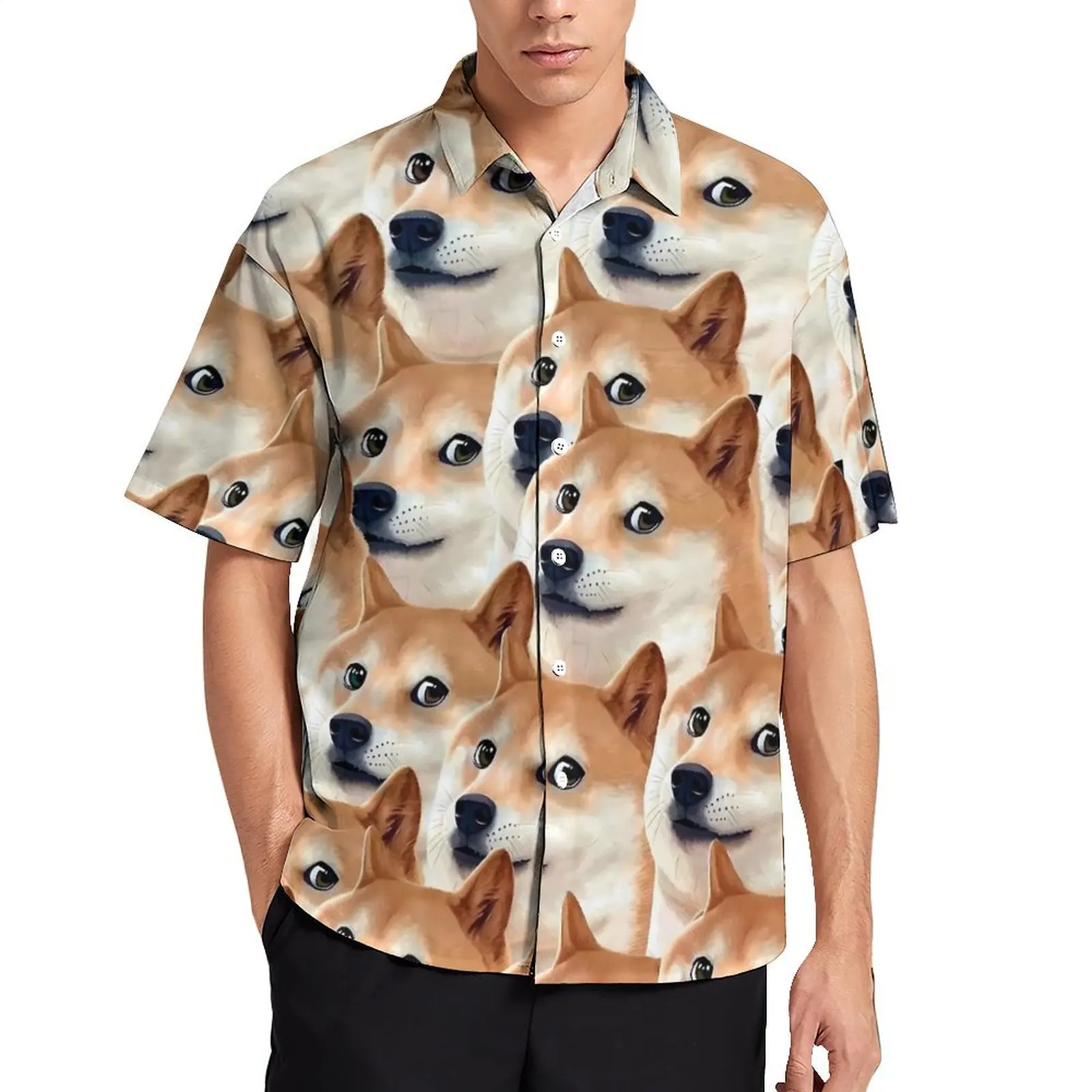 Шиба-ину пляжная рубашка мужская забавная собака мем новинка повседневные
