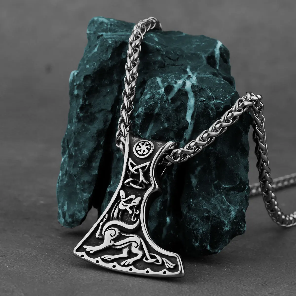 

Stainless Steel Viking Axe Men's Pendant Necklace Retro Domineering Dragon Totem Necklace Punk Jewelry Wholesale
