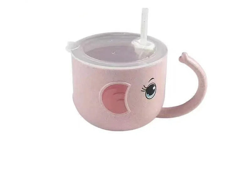 

2022 Baby Feeding Bottle Kids Cup Silicone Sippy Children Leakproof Drinking Cups Cartoon Infant Straw Handle Wheat-Straw