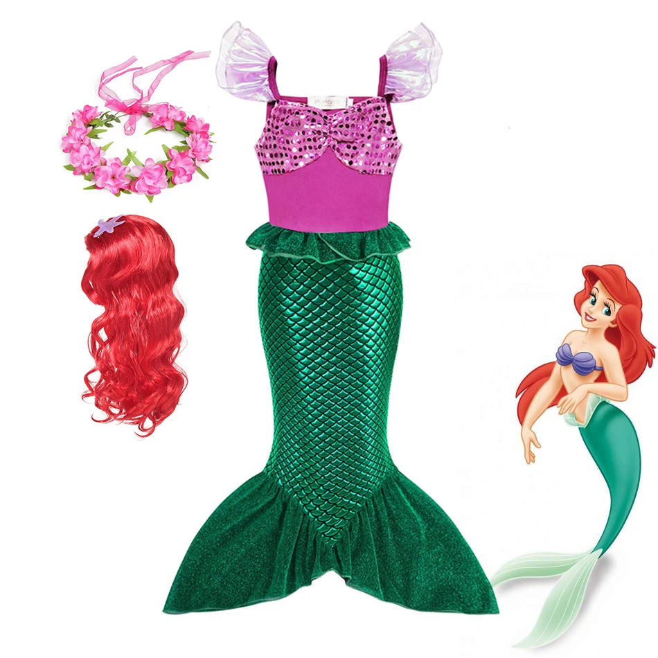 

Disney Girls Little Mermaid Ariel Princess Dress Cosplay Costumes For Kids Baby Girl Mermaid Dress Children Carnival Party Dress
