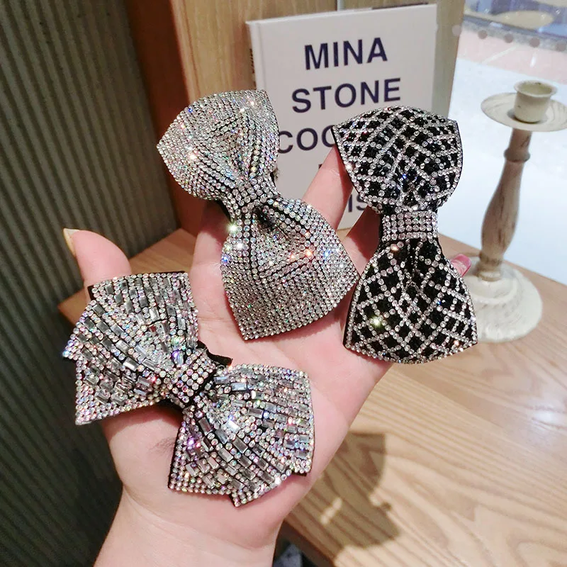 

2022 New Girl hairpinVersion of shiny rhinestone double bow hairpin spring clip fairy top clip back head hairpin headdress