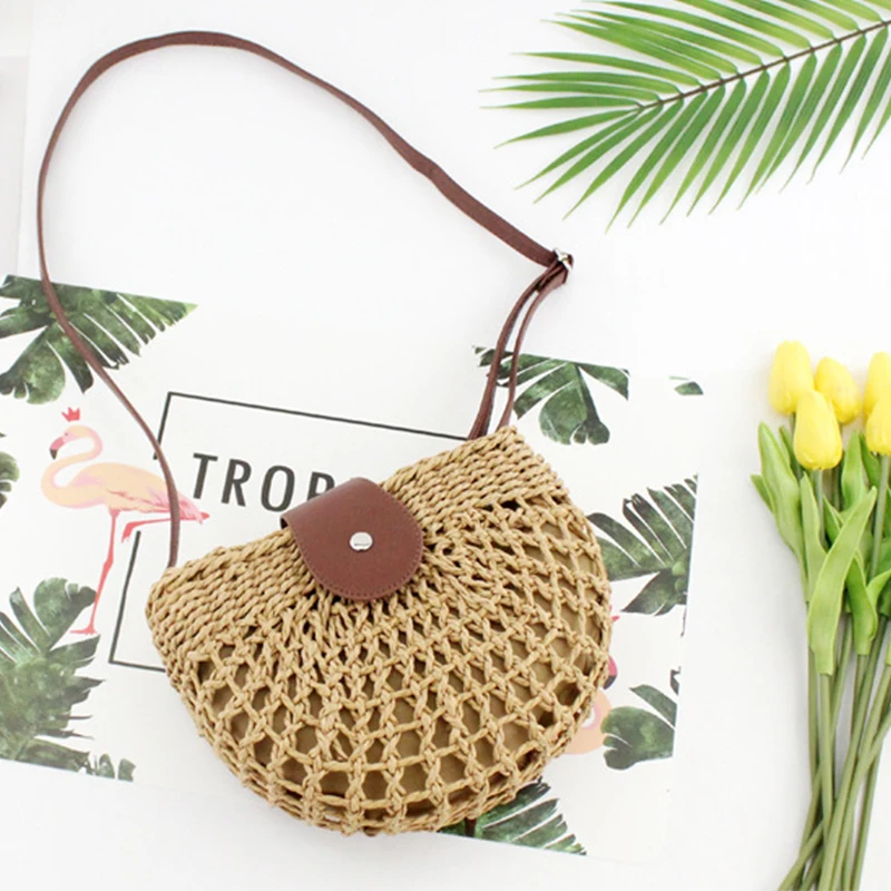 Trend All-match New Hollow Semicircle Mobile Phone Messenger Bag Women Straw Woven Bag Fashion Holiday Lady Shoulder Bag
