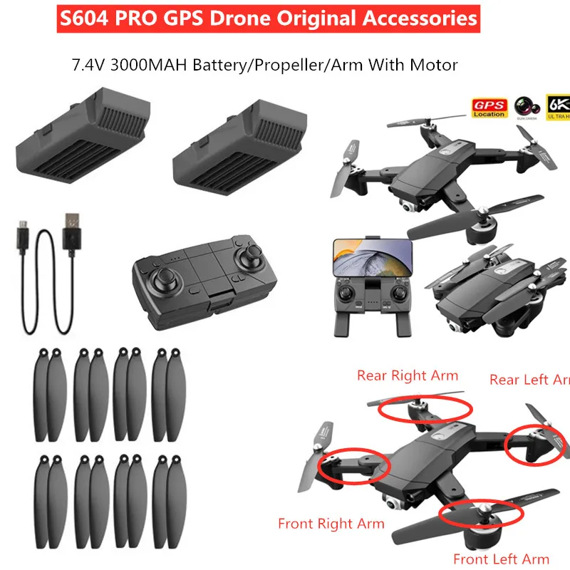 

S604 Pro GPS RC Дрон батарея рычаг двигатель 7,4 в 3000 мАч батарея пропеллер S604 аксессуары S604 pro GPS Дрон батарея пропеллер usb