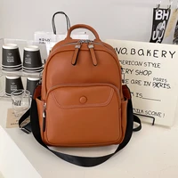 vintage soft pu leather backpack for women big capacity school bags for teenagers girls solid color back to school mini backpack