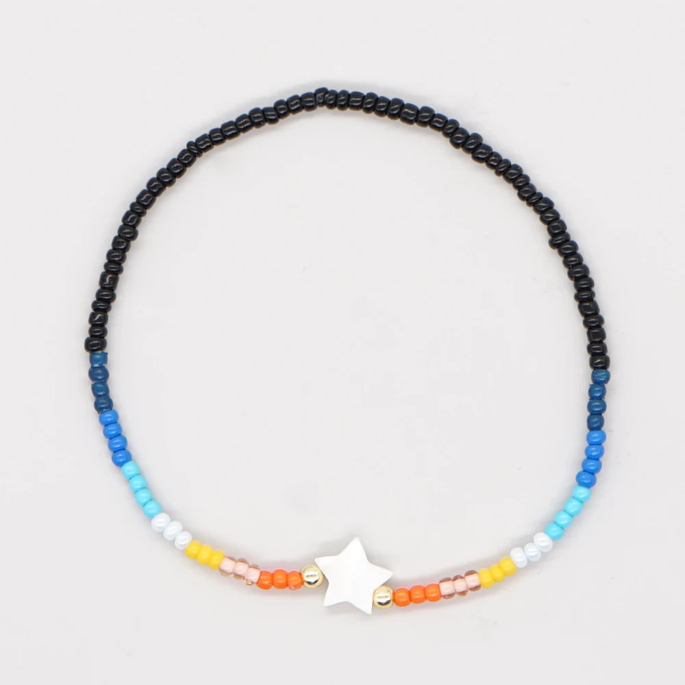 Go2Boho Воздушная браслетка со звездой, сердцем и оберегом от сглаза для женщин, цветные градиентные маленькие бусины, модные ювелирные изделия.