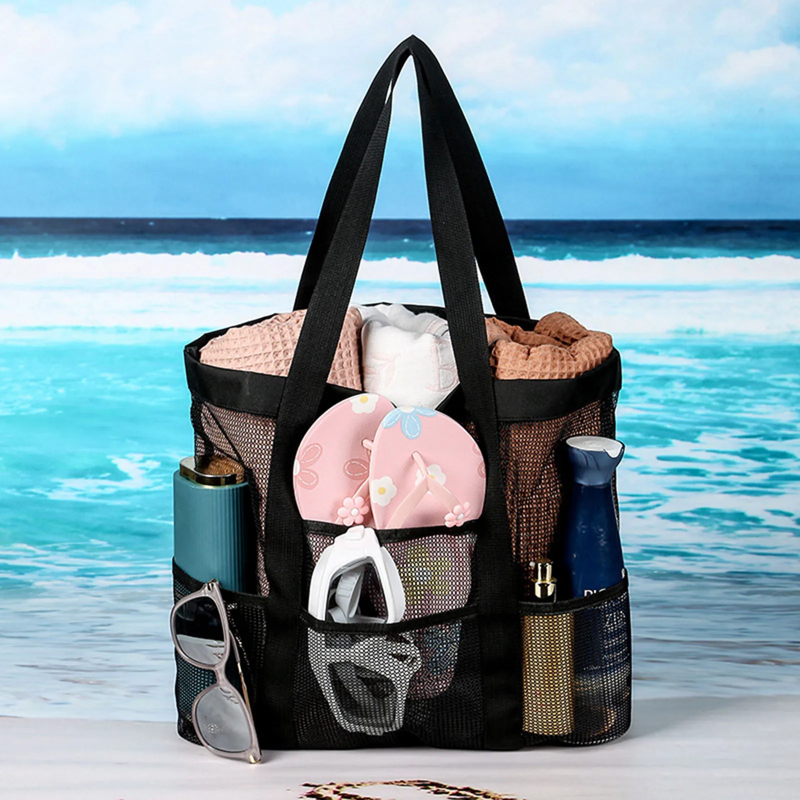 

Multifunctinal Women Storage Swimming Bag Beach Bags Mesh Extra Large Capacity Totes Towels Cloth Grocery Market Picnic