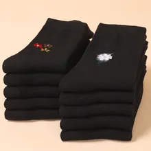 고품질 어머니 꽃 양말 블랙 다목적 느슨한 목 자카드, 편안한 코튼 단열 통기성 양말, 5 쌍