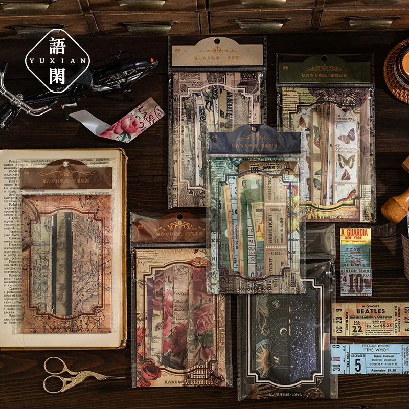 

40 Pcs Retro Cosmic Butterfly Flower Decorative Stickers Vintage Bill Scrapbooking Label Diary Stationery Album Journal Planner