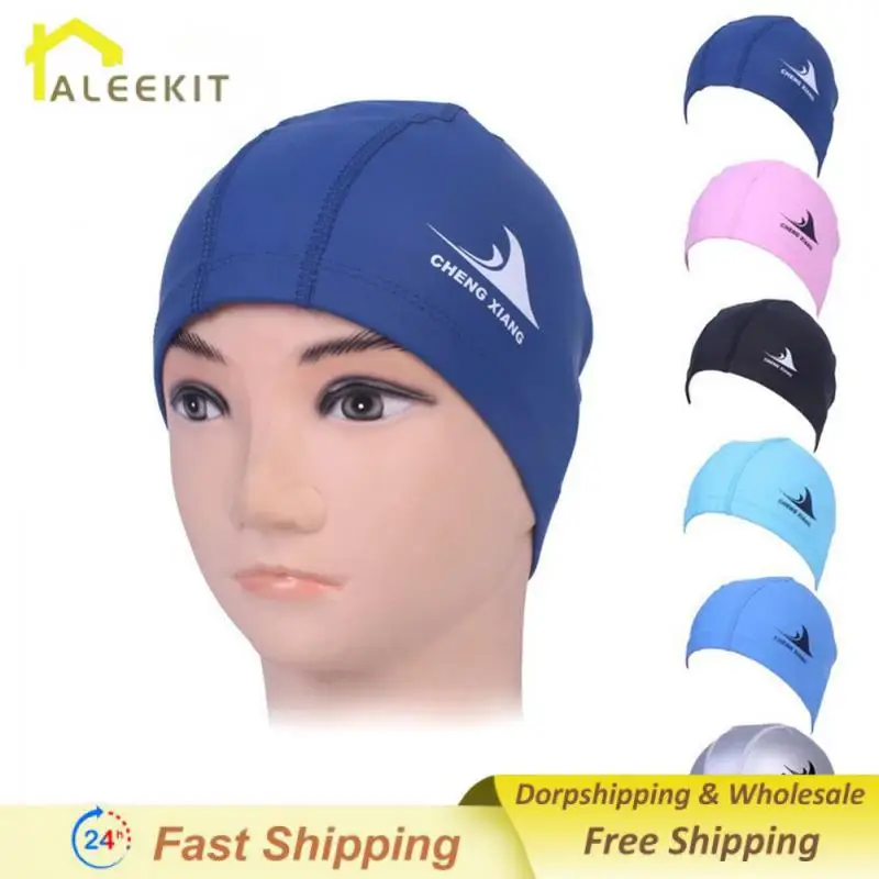 

Waterproof High Elastic Swimming Cap Unique Portable Swimming Cap Pu Cap Eco-friendly Long Life Swimming Hat Solid Color Nylon