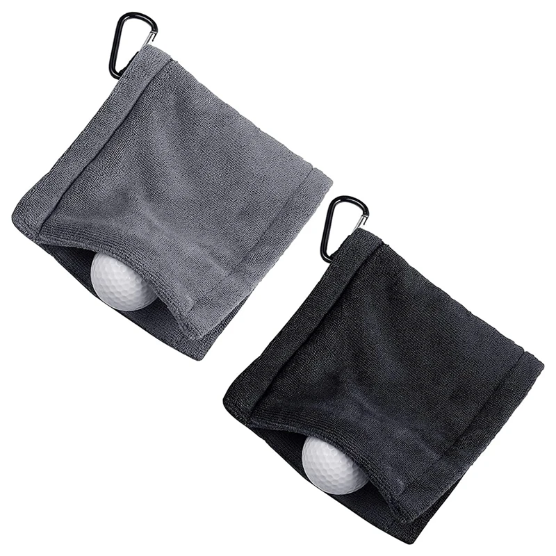 

2 Pcs Golf Towel Ball Cleaning Towel 14X14cm Fiber Polyester Golf Towel With Snap Hook For Men Women Golf