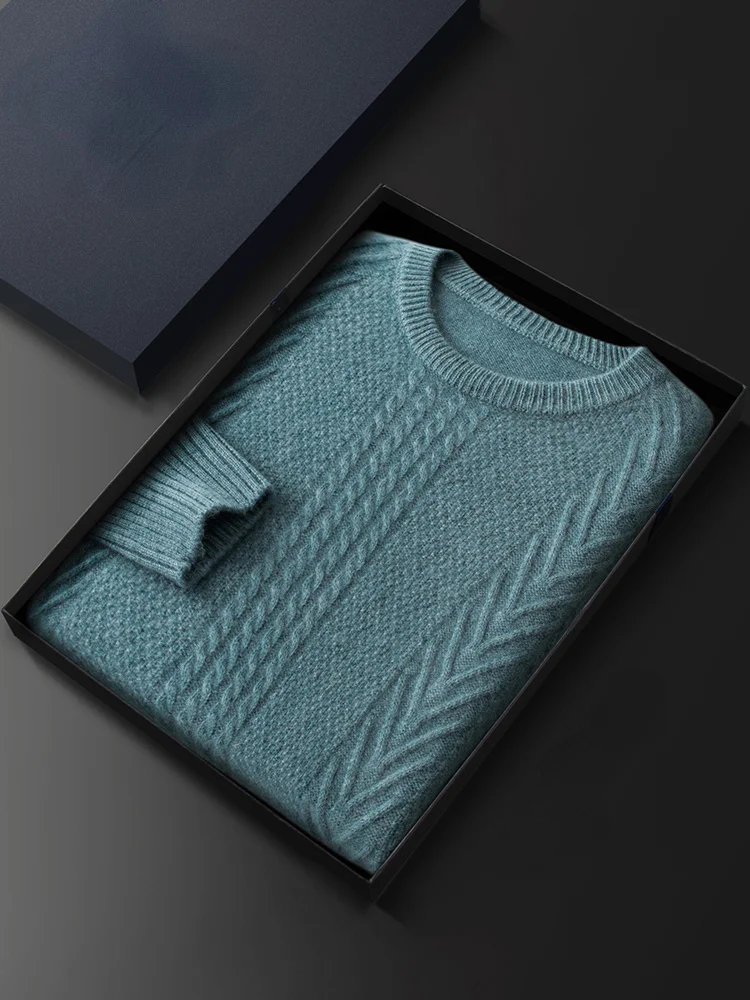 

Мужской трикотажный свитер с круглым вырезом, с двойной линией