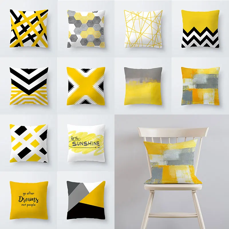 

Yellow Striped Pillowcase Geometric Throw Cushion Pillow Cover Printing Cushion Cover Pillow Case Bedroom Funda Cojines 45x45