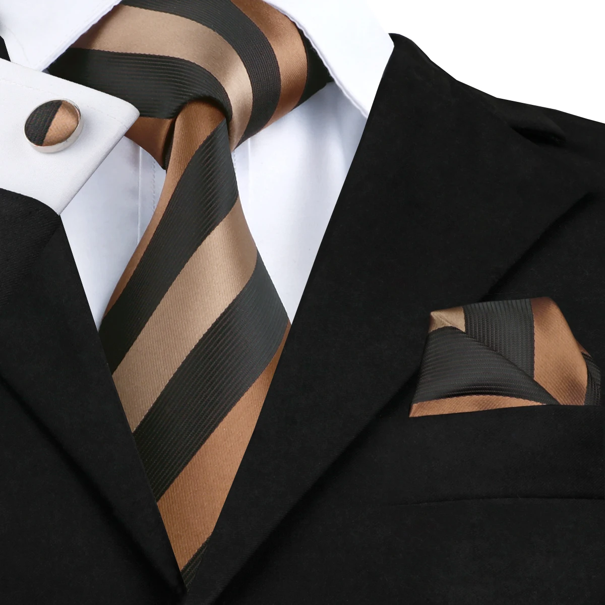 Hi-Tie дизайнерский черный коричневый полосатый Шелковый Свадебный галстук для