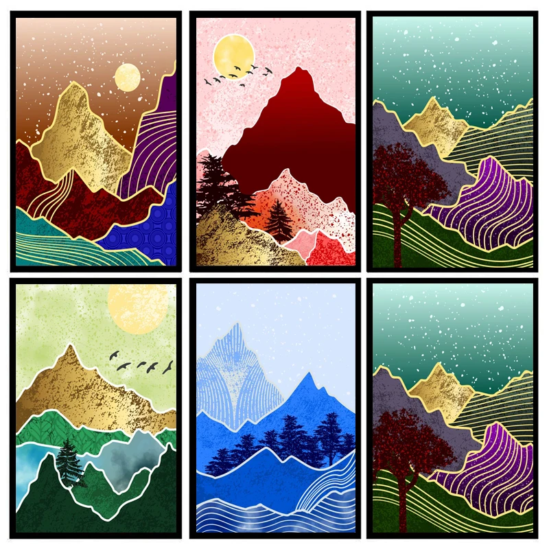 

DIY Oil Painting By Numbers Natural Landscape Mountains and Trees Handpainted Art Wall Bedroom Livingroom Home Decor Unique Gift