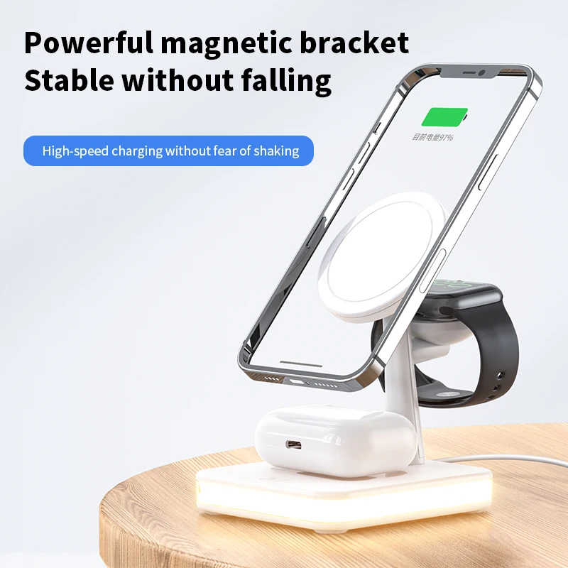 magnetic wireless charging station 15w fast wireless 4 in 1 magsafe charger stand for iphone 1312 iwatch airpods night light free global shipping