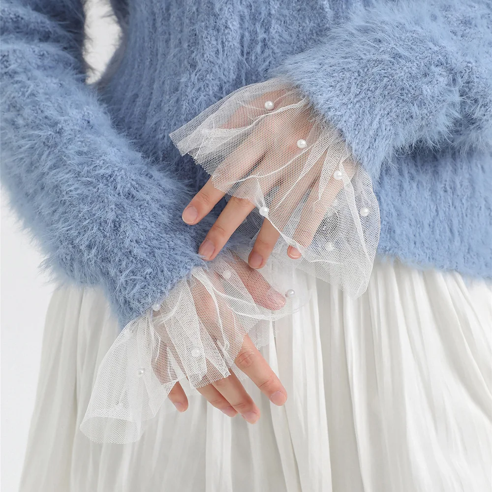 

Женские милые съемные манжеты с вышивкой кружевные Многослойные оборки Поддельные рукава Эластичный наручный плиссированный браслет накл...