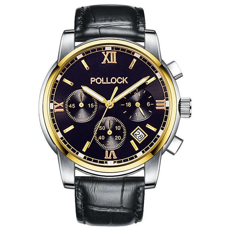 

2022 Men Quartz Watch Luxury Sports Fashion Mens Watches Leather Strap Waterproof Chronograph Wristwatch Men Relogio Masculino