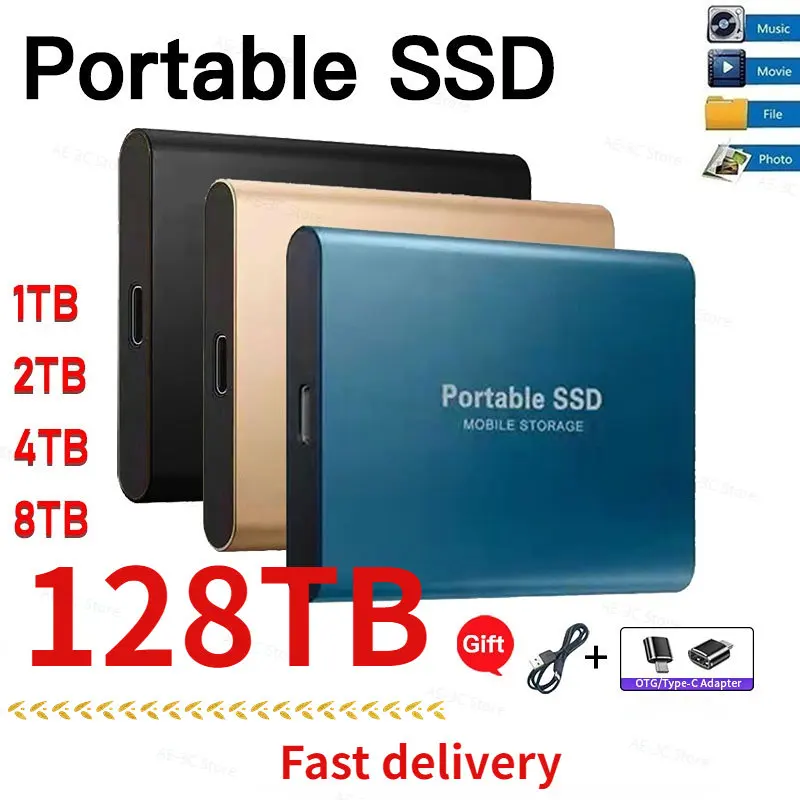 128TB Portable SSD High-speed Mobile Solid State Drive 2TB SSD Mobile Hard Drives External Storage Decives for Laptop