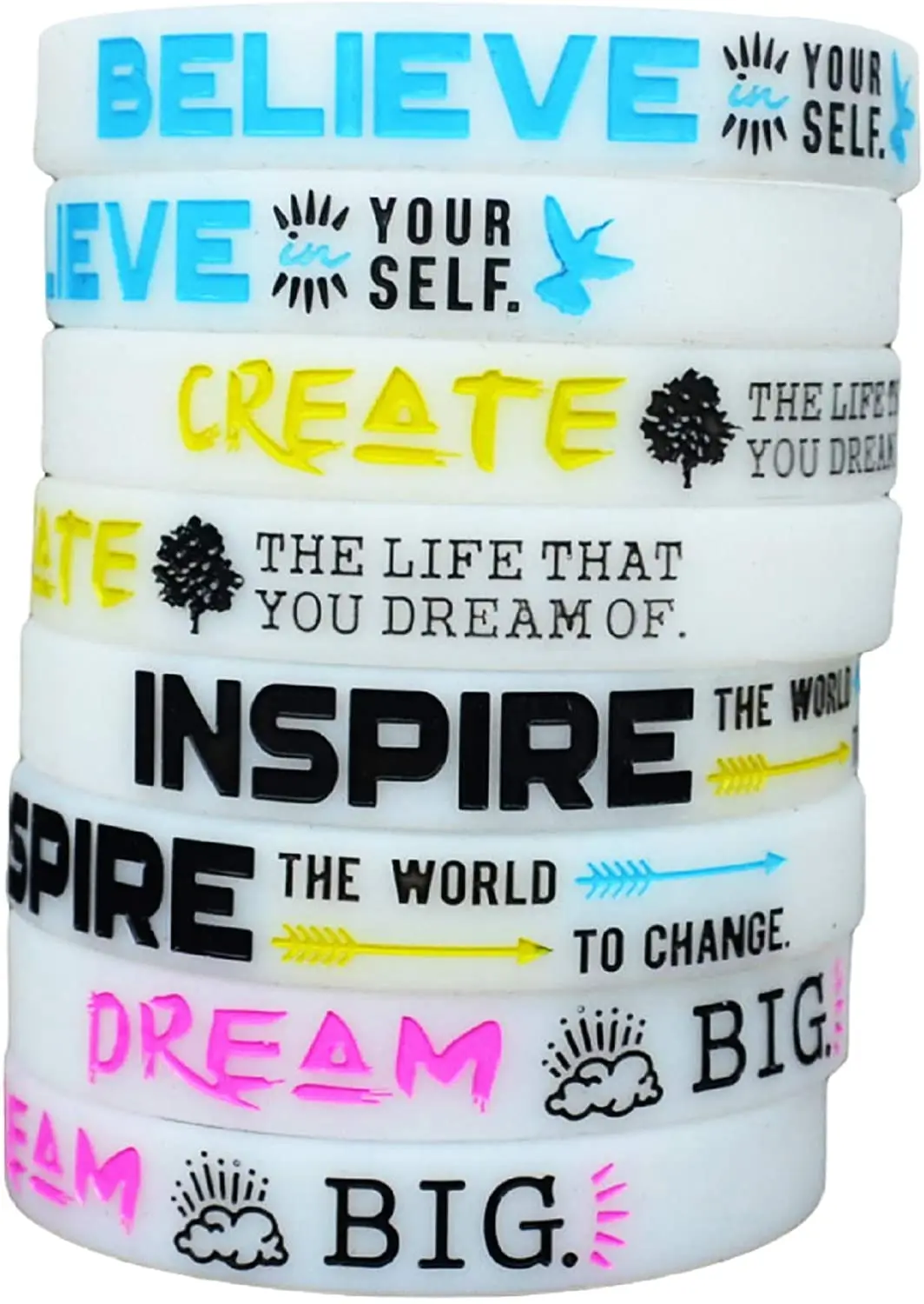 

(12-Pack) Motivational Quote Bracelets Silicone Rubber Wristbands Inspirational Gifts and Party Favors