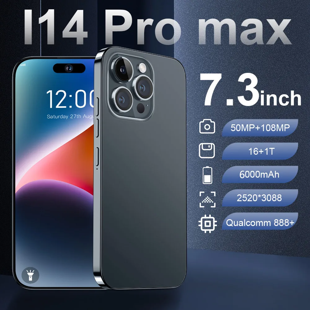 

Global Version i14 Pro Max Smartphone 7.3 inch Full Screen 4G 5G Cell Phone 6000mAh Mobile Phones
