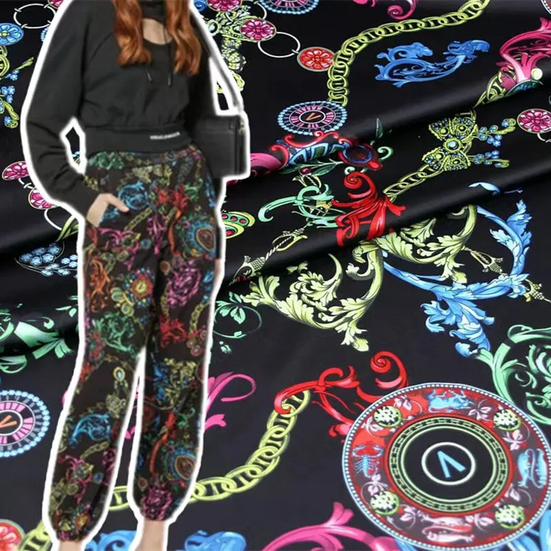 

100x145cm Fashion Luxury Retro Chain Print Drape Handmade Diy Shirt Dress Polyester Imitation Silk Sewing Designer Fabric Cloth