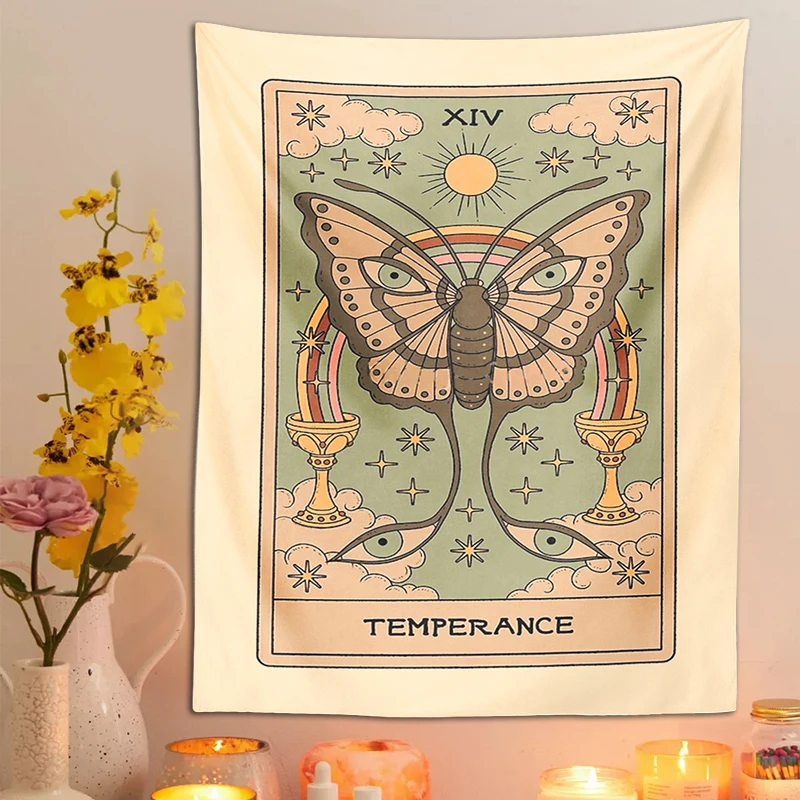 

Moth Tarot Tapestry Retro Sun Rainbow Vintage Boho Wall Hanging Astrology Divination Star Room Bedroom Home Decor Cloth Gift