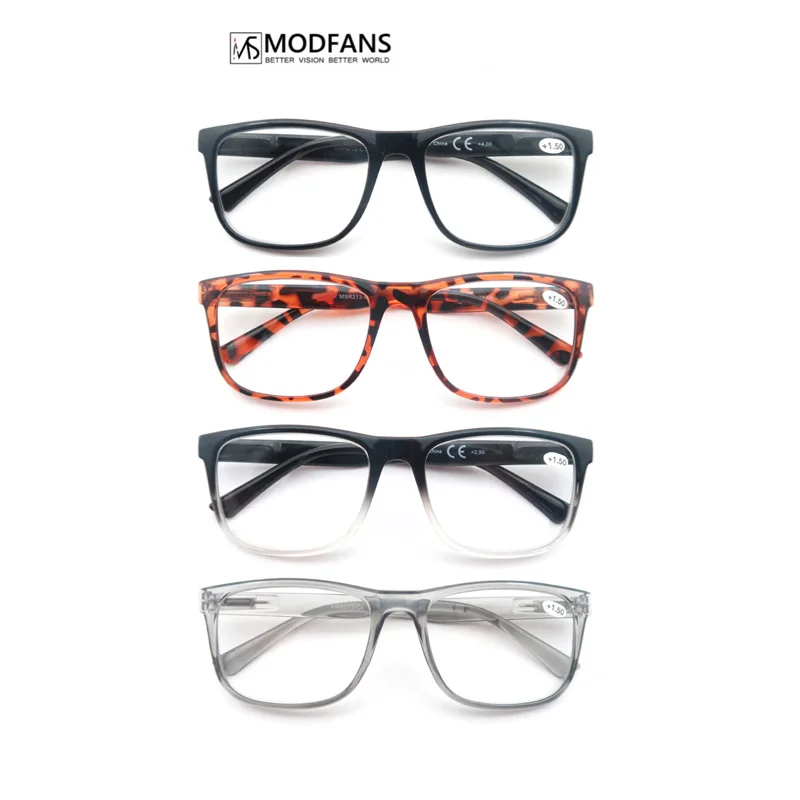 

MODFANS Oversized Square Men Reading Glasses Rectangle Large Eyeglass For Male Readers Plastic Spring Highe Frame With Pouch