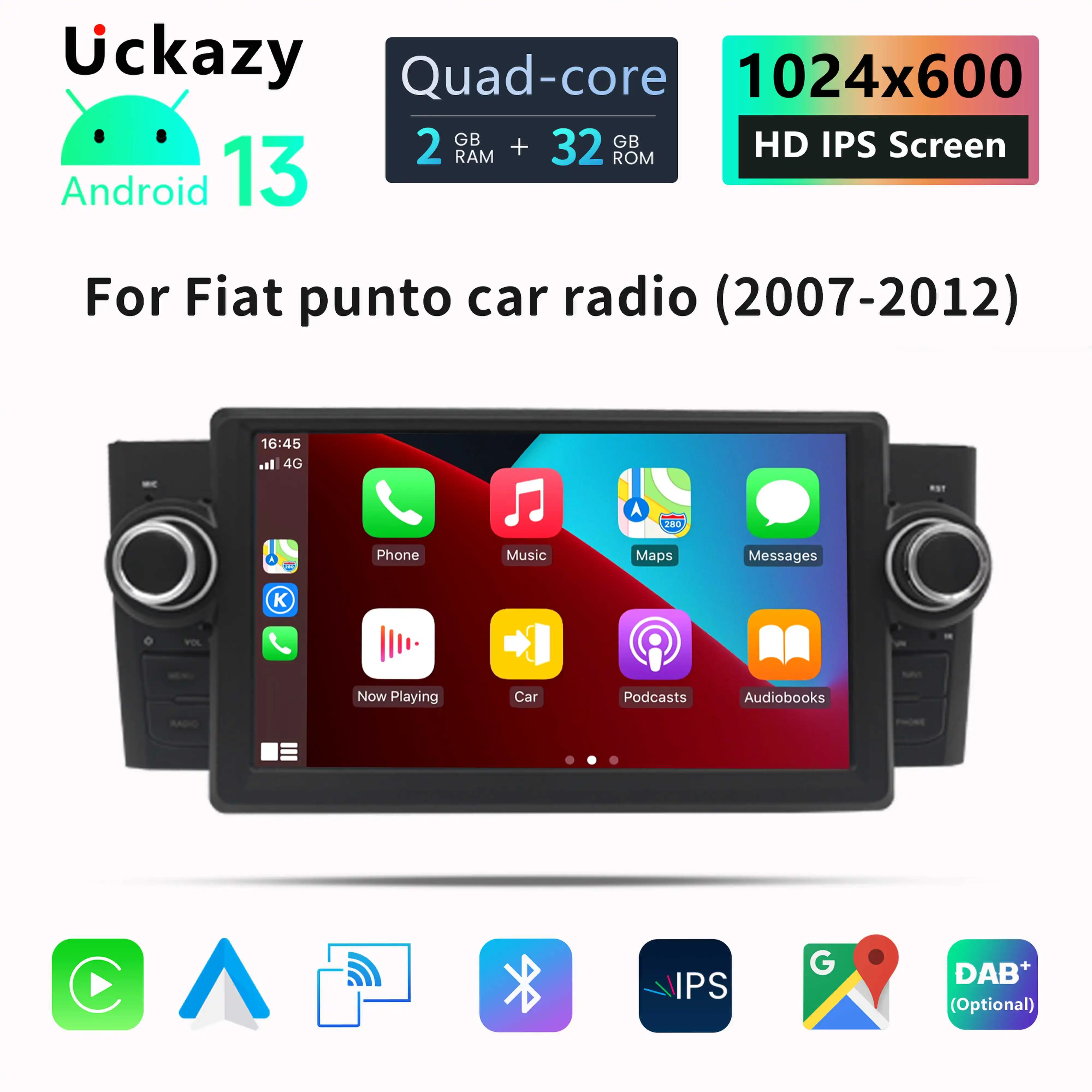 Carplay Android 13 беспроводной Авто для Fiat Punto Grande Linea 2007 - 2012 автомобильная навигация