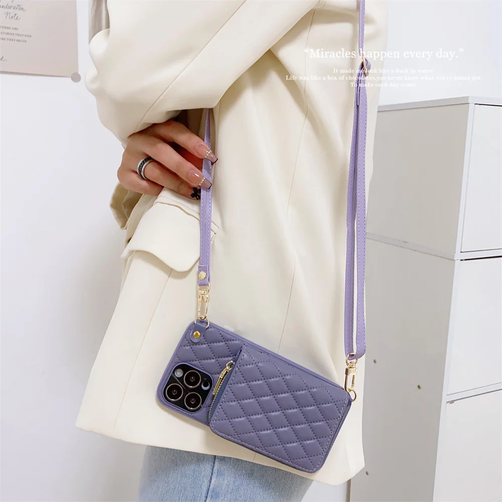 Crossbody Wallet Phone Case for IPhone 14 13 12 11 Pro Max Card Slot Holder Lanyard Strap Cord Zipper Bag Purse Leather Cover