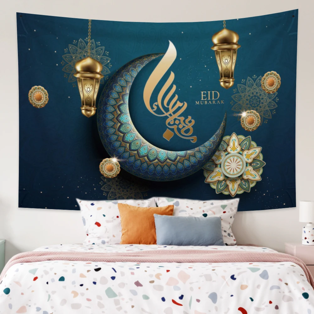 

Tapestry Eid Mubarak Muslim Ramadan Moon Star Lantern Festival Wall Hanging Room Home Decor Carpet Bohemian Tapestries Blanket