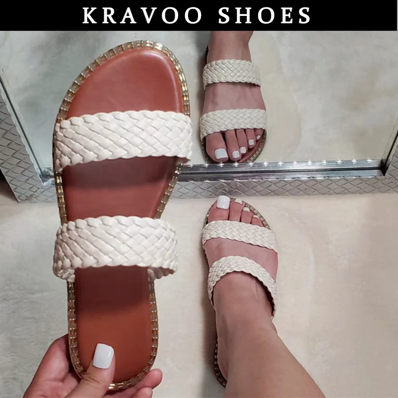 

Женские сандалии на плоской подошве KRAVOO, уличные женские тапочки, однотонная Повседневная пляжная обувь, Новинка лета 2023
