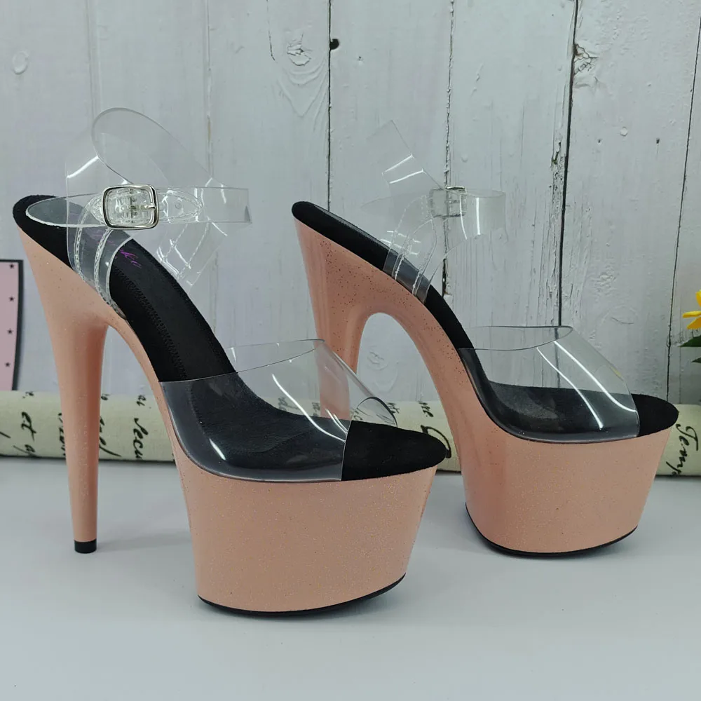 Leecabe  Brown Painting Stripe style high heel sandals 17cm/7inches sexy model shoes pole dance shoes