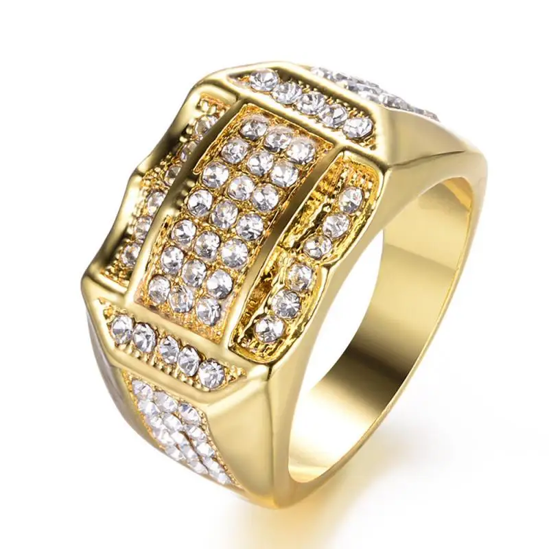 HOYON Hand Jewelry Explosive Fashion Big Brand Men's Ring with Diamonds style pure 14K gold color for hiphop jewelry gift