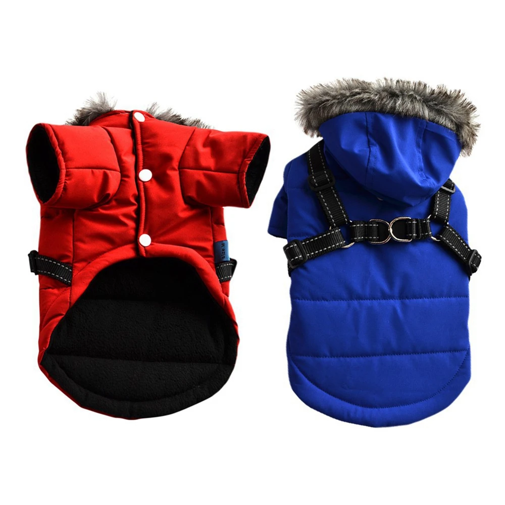 

Warm Dog Jacket with Harness and Hood Winter Dog Hoodie Pet Cold Weather Coats Cozy Snow Jacket for Small Medium Dogs